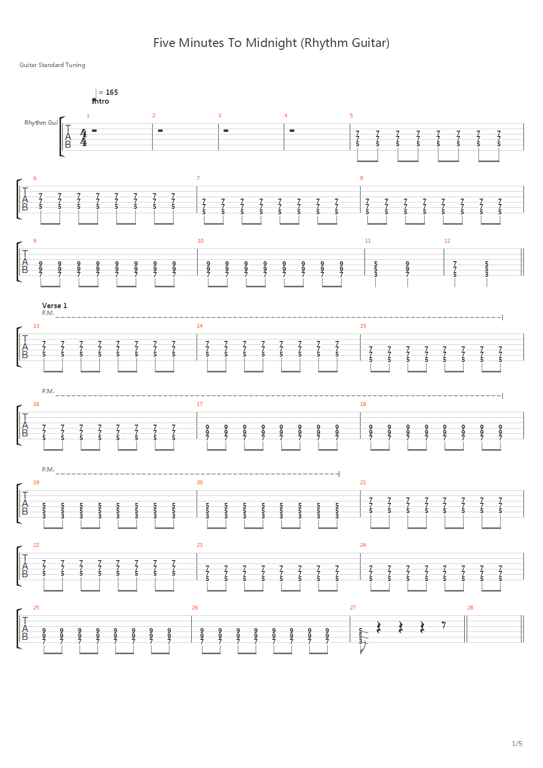 Five Minutes To Midnight吉他谱