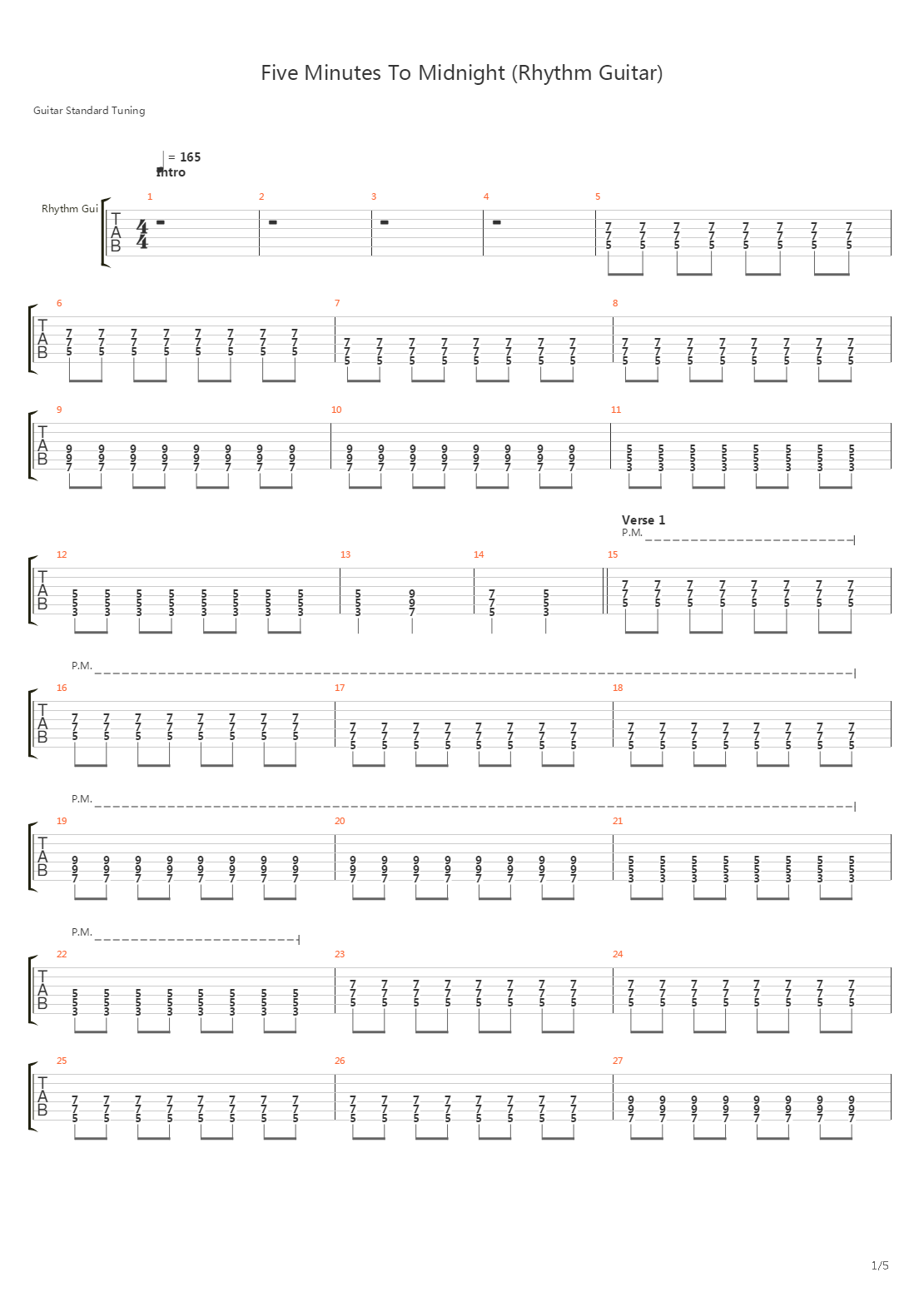 Five Minutes To Midnight吉他谱
