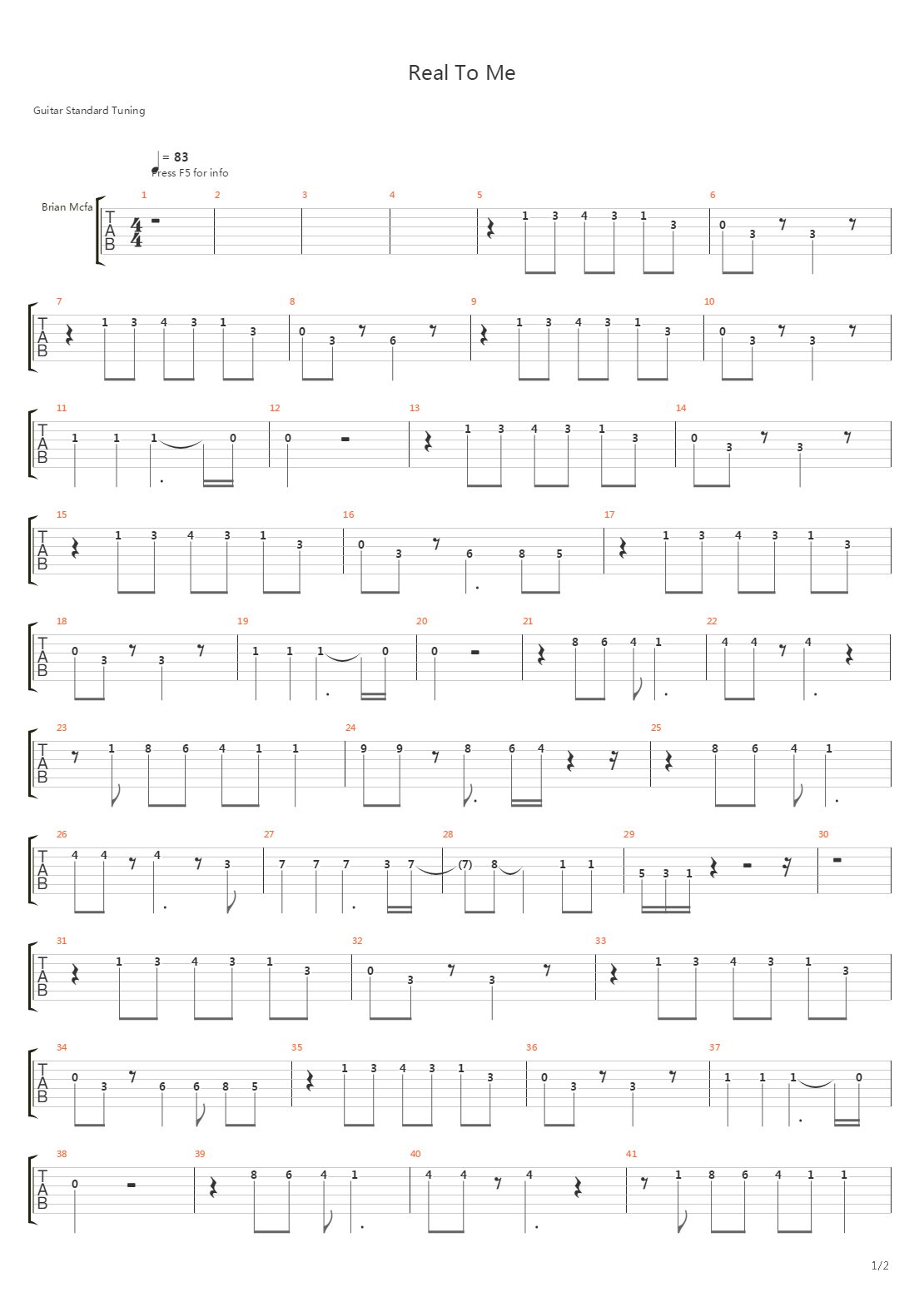 Real To Me吉他谱