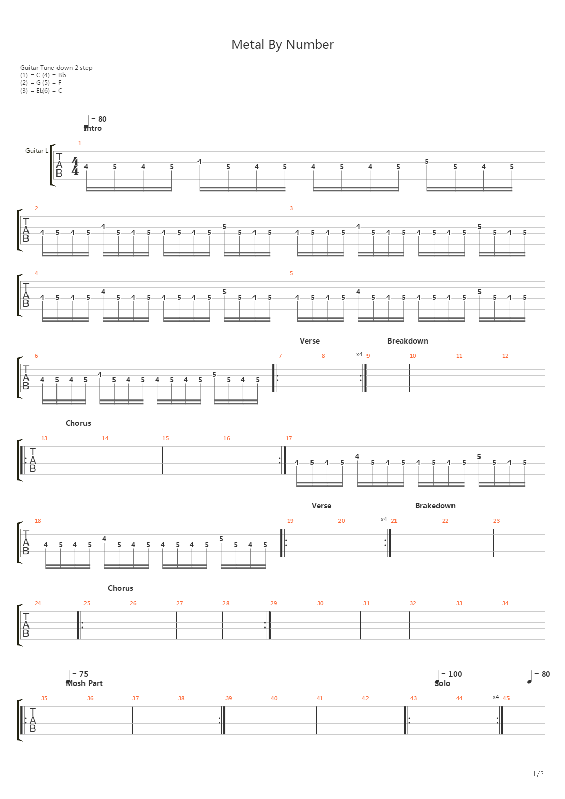 Metal By Numbers吉他谱