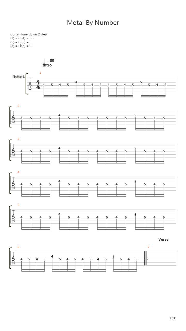 Metal By Numbers吉他谱