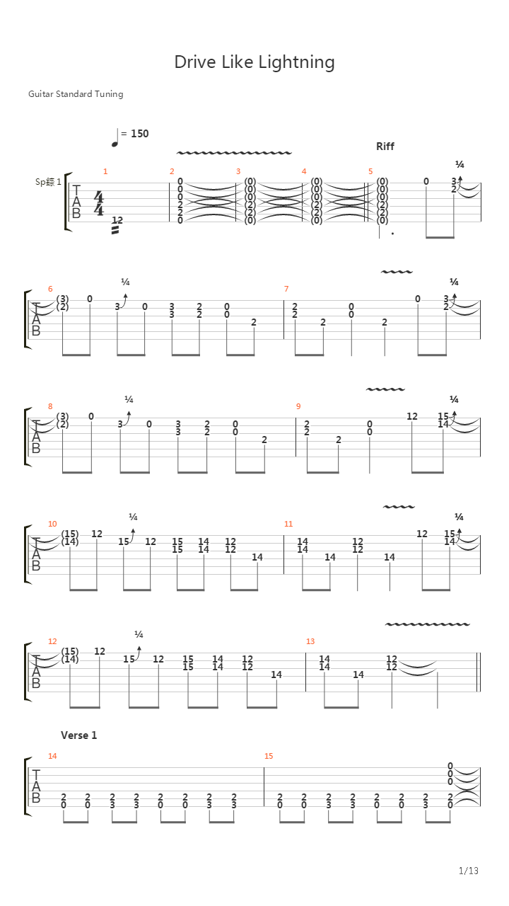 Drive Like Lightning吉他谱