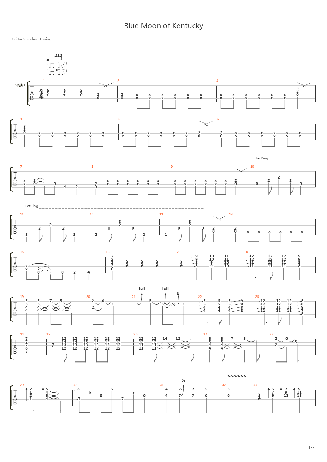 Blue Moon Of Kentucky吉他谱
