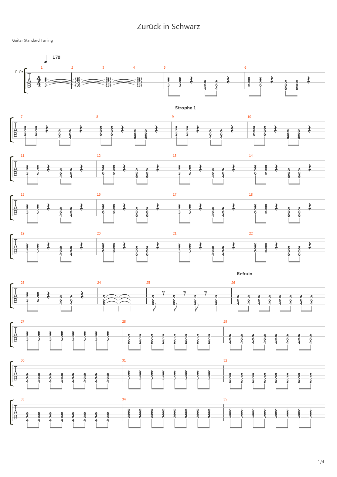 Zurueck In Schwarz吉他谱