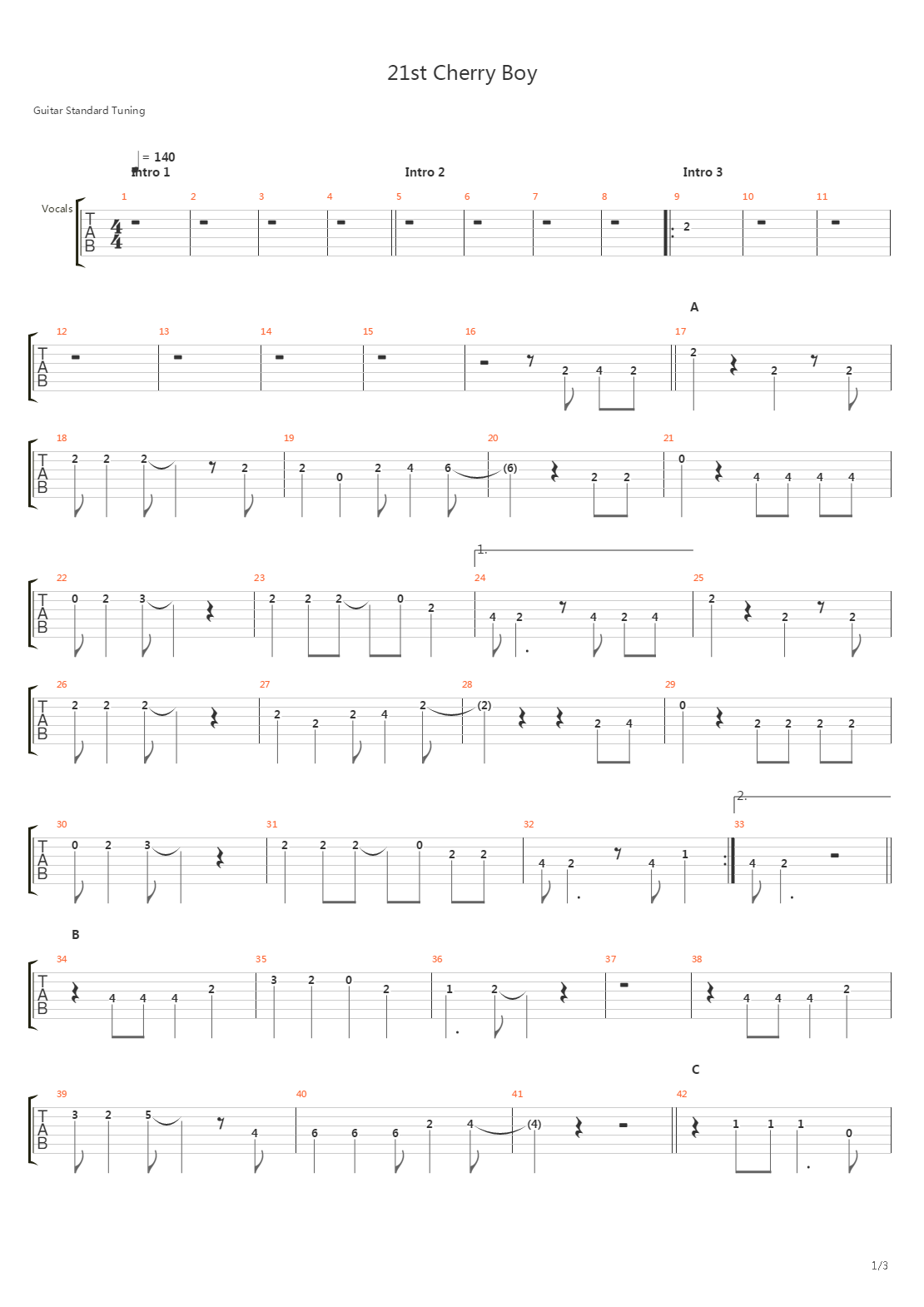 21st Cherry Boy吉他谱