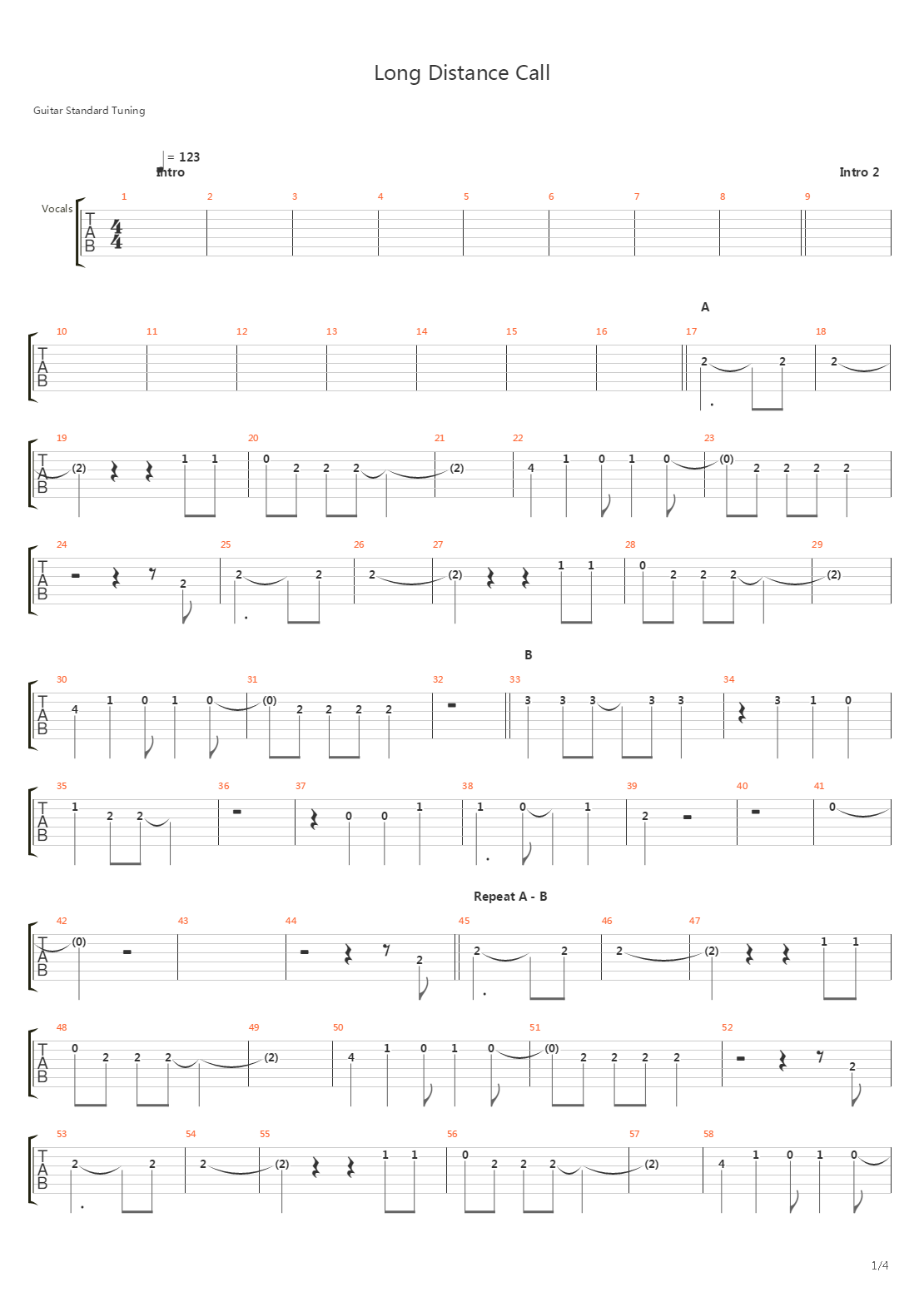 Long Distance Call吉他谱