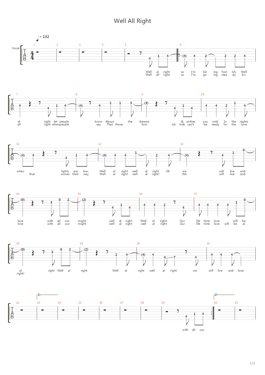 Well All Right吉他谱