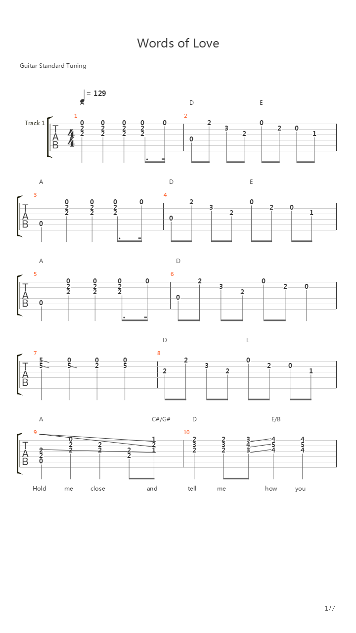 Words Of Love吉他谱