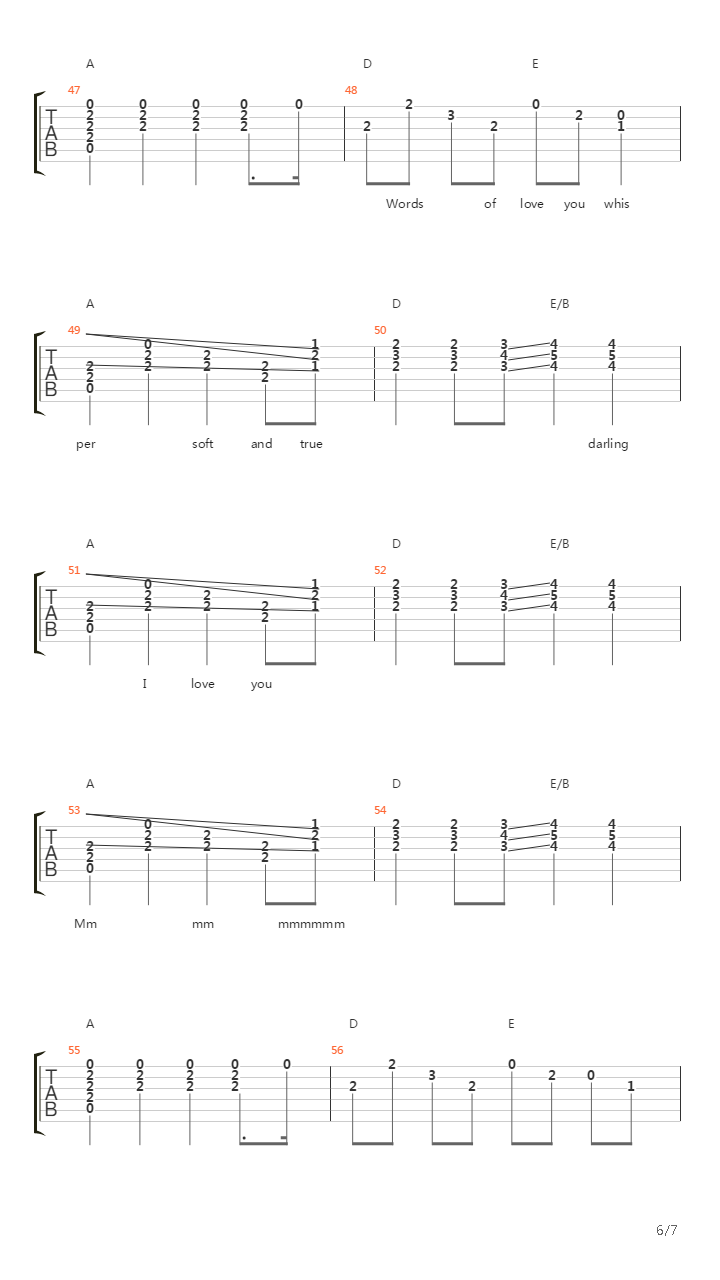Words Of Love吉他谱