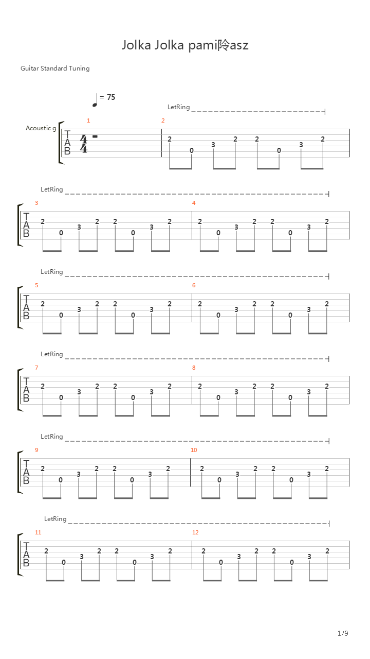 Jolka Jolka Pamietasz吉他谱