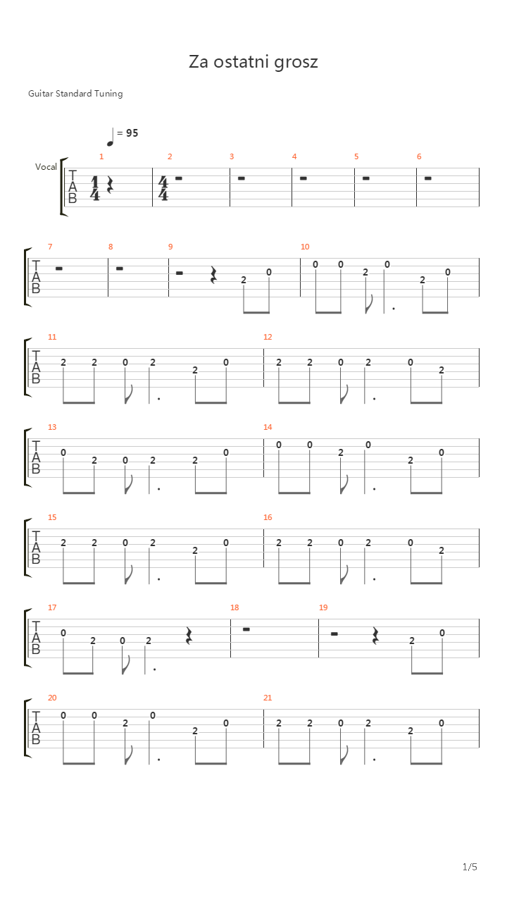 Za Ostatni Grosz吉他谱