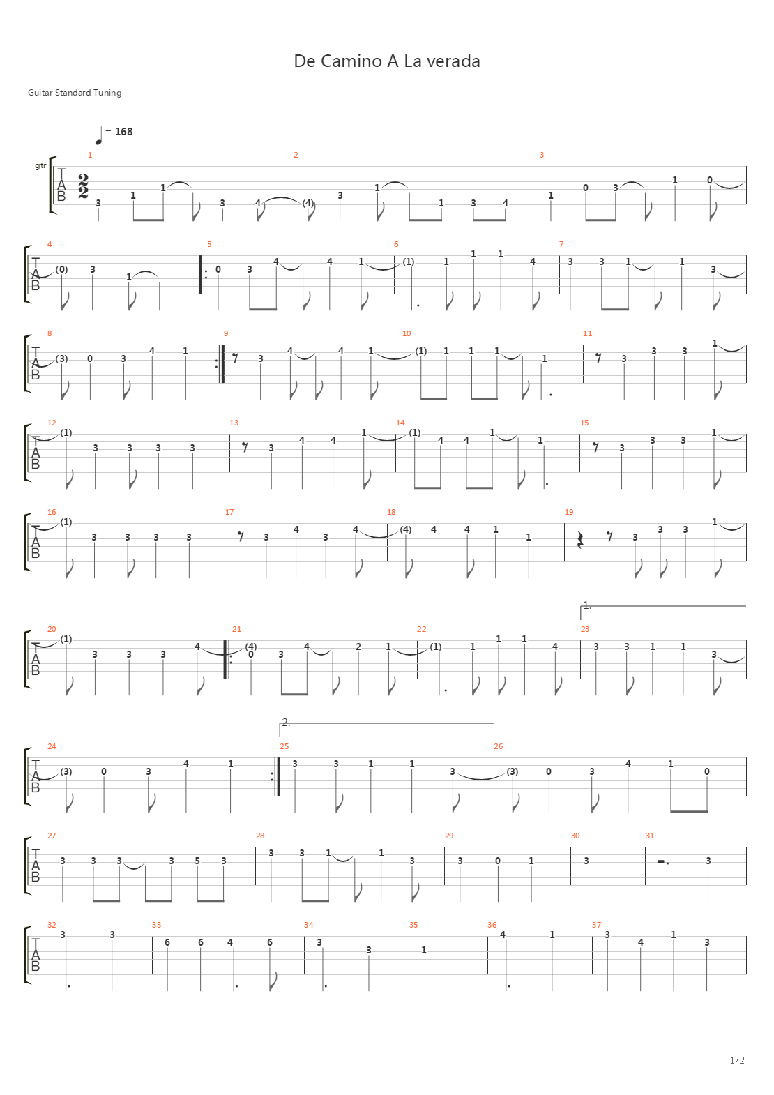De Camino A La Verada吉他谱