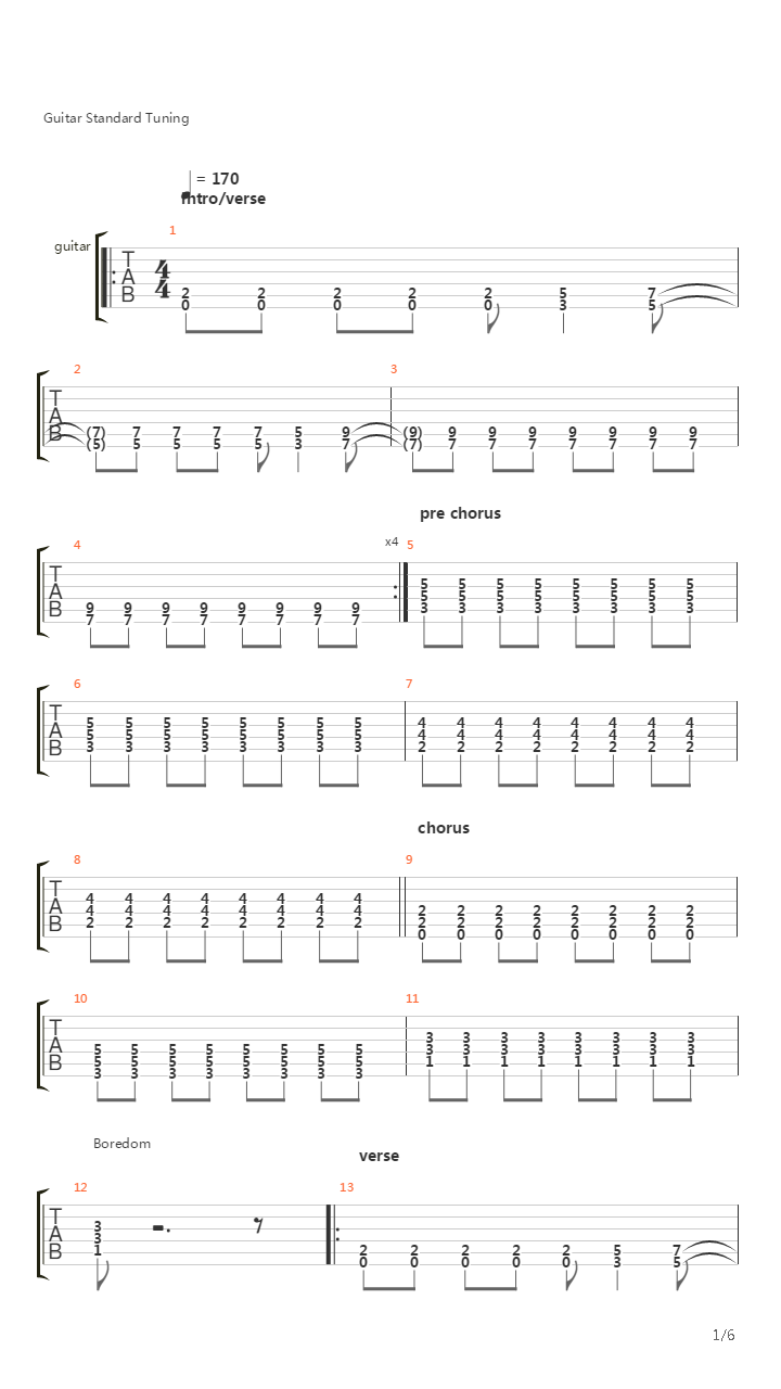 Boredom吉他谱