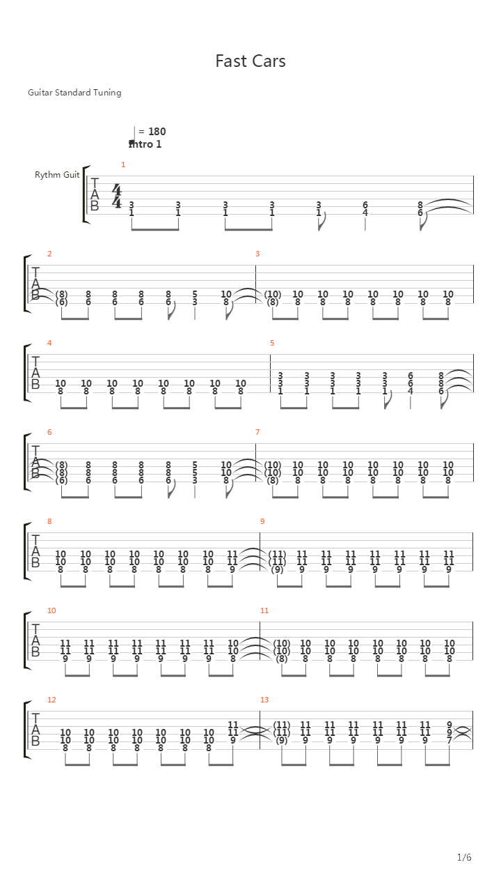 Fast Cars吉他谱