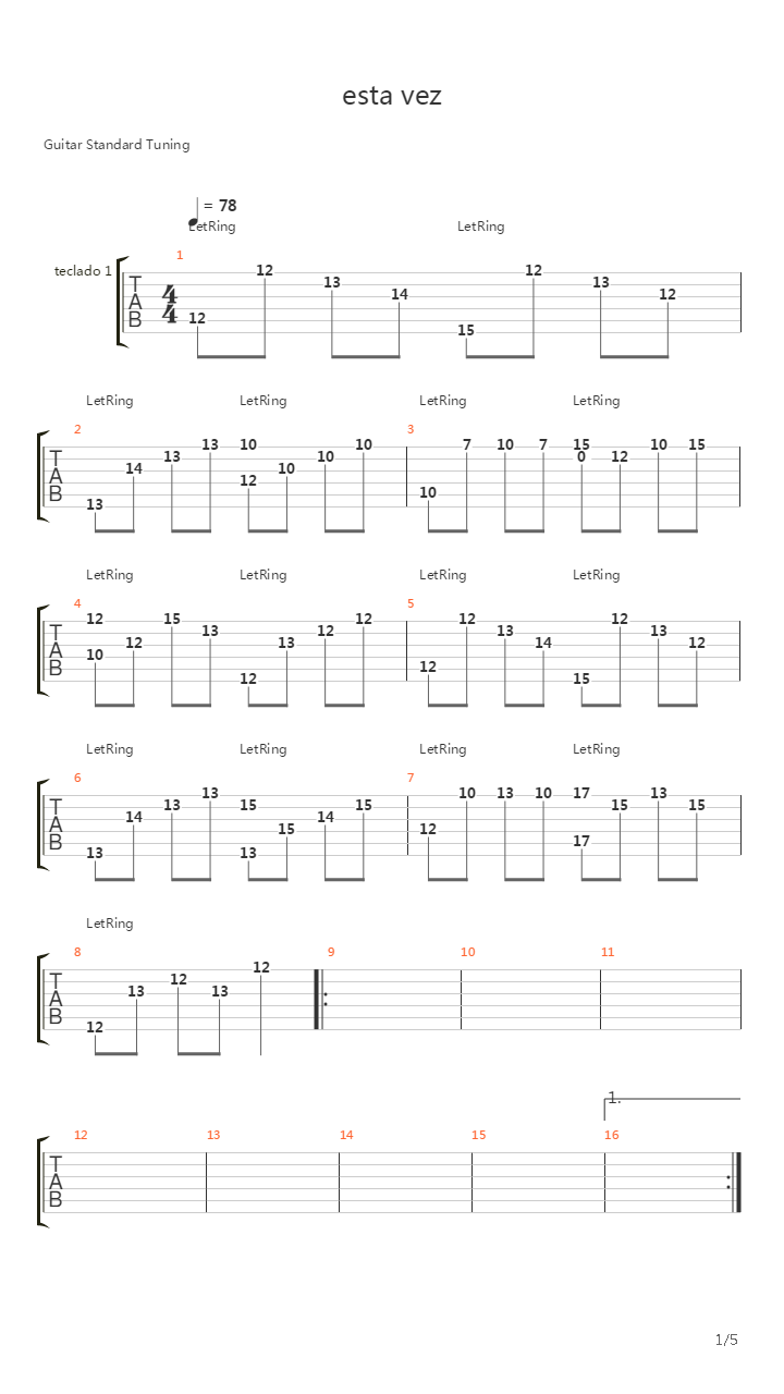 Esta Vez吉他谱