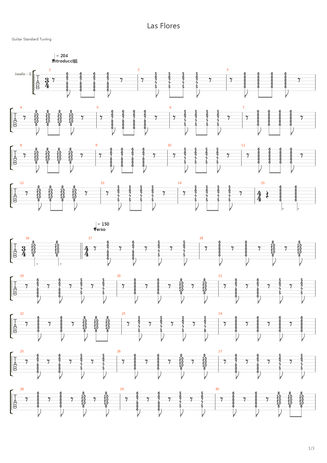 Las Flores吉他谱