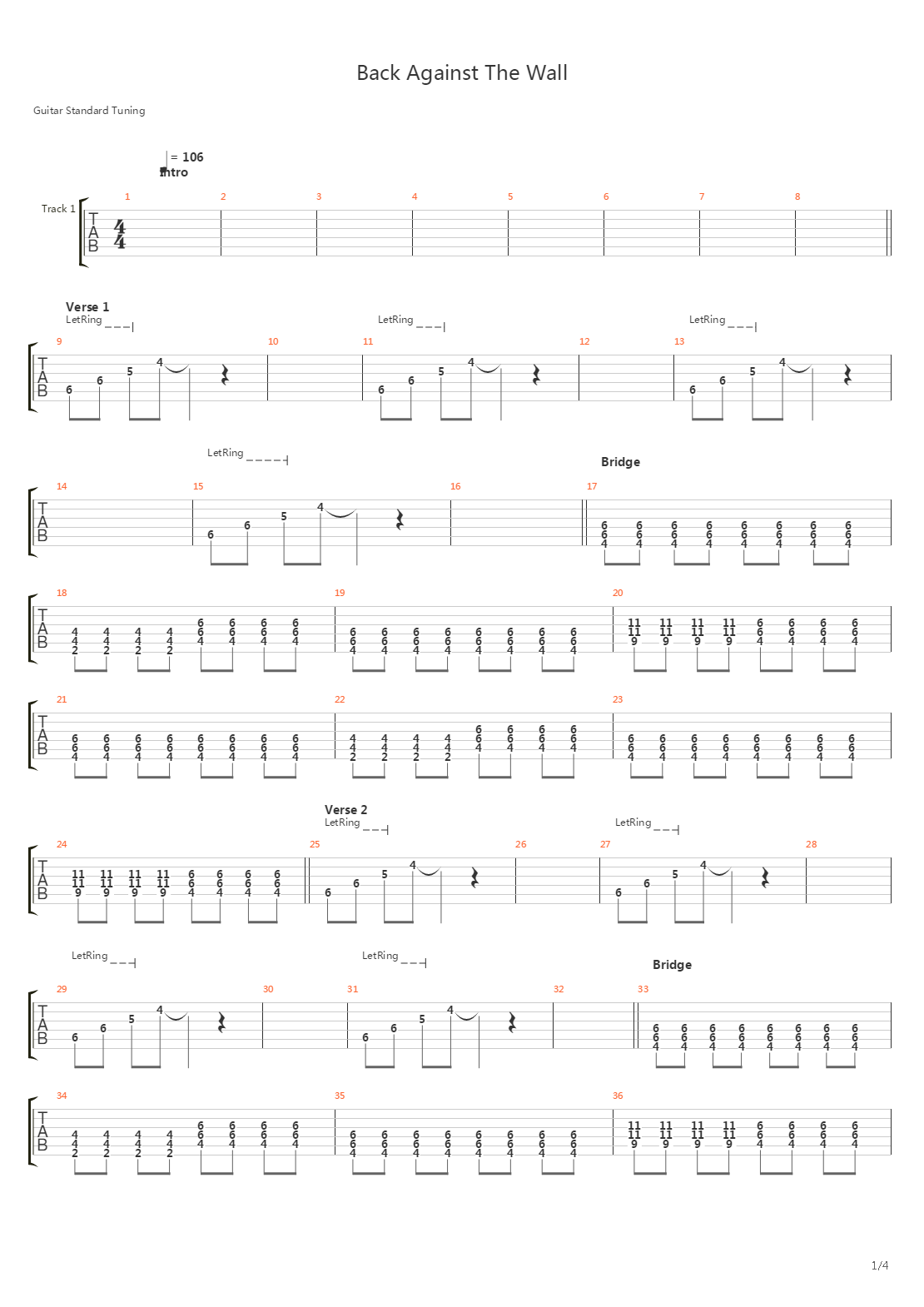 Back Against The Wall吉他谱