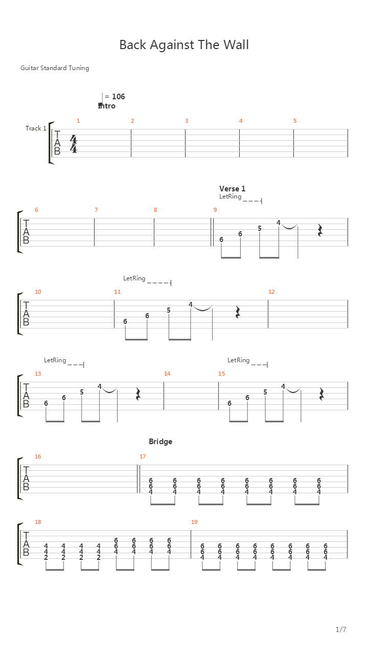 Back Against The Wall吉他谱