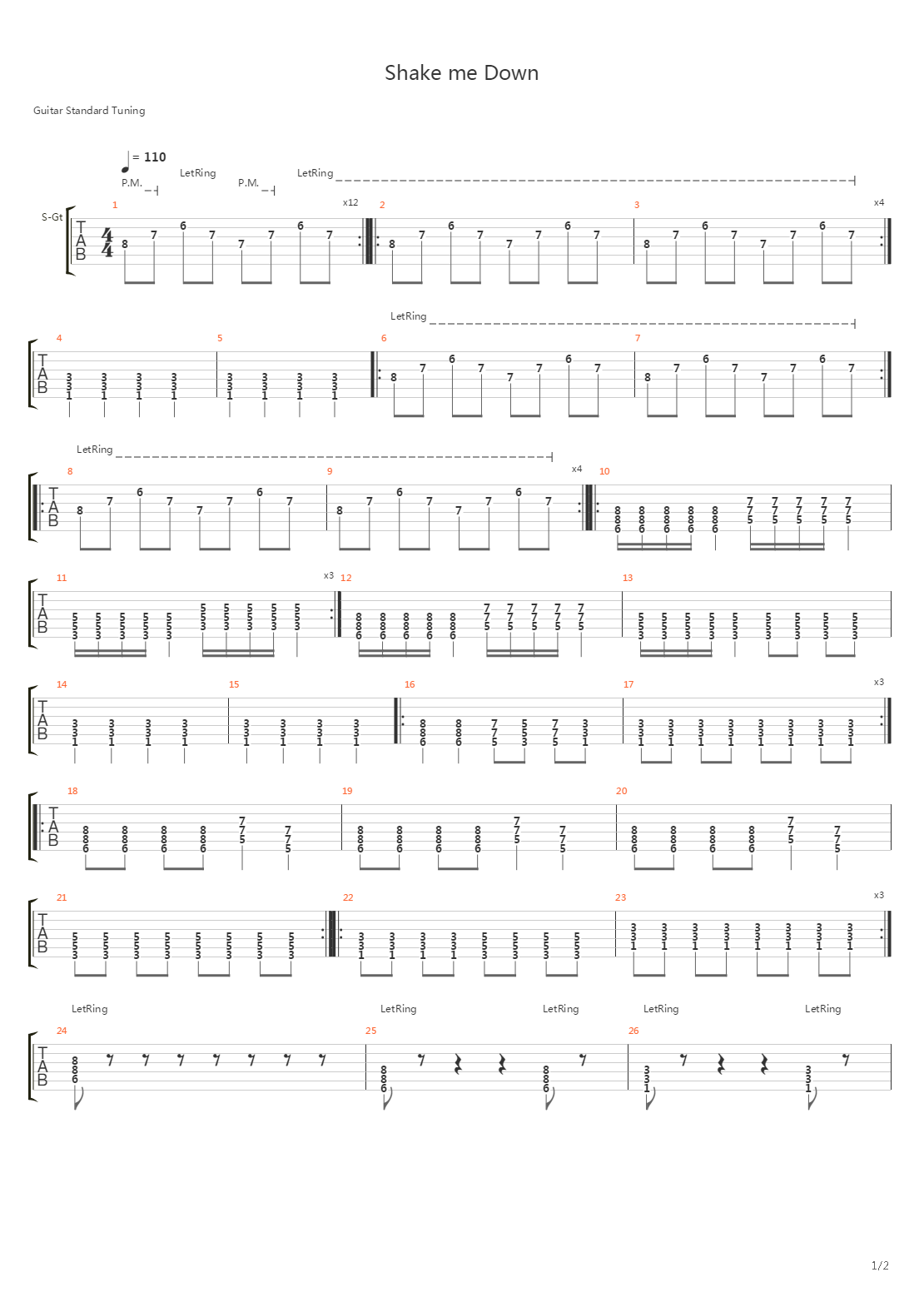 Shake Me Down吉他谱