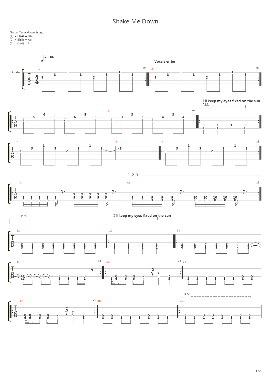 Shake Me Down吉他谱