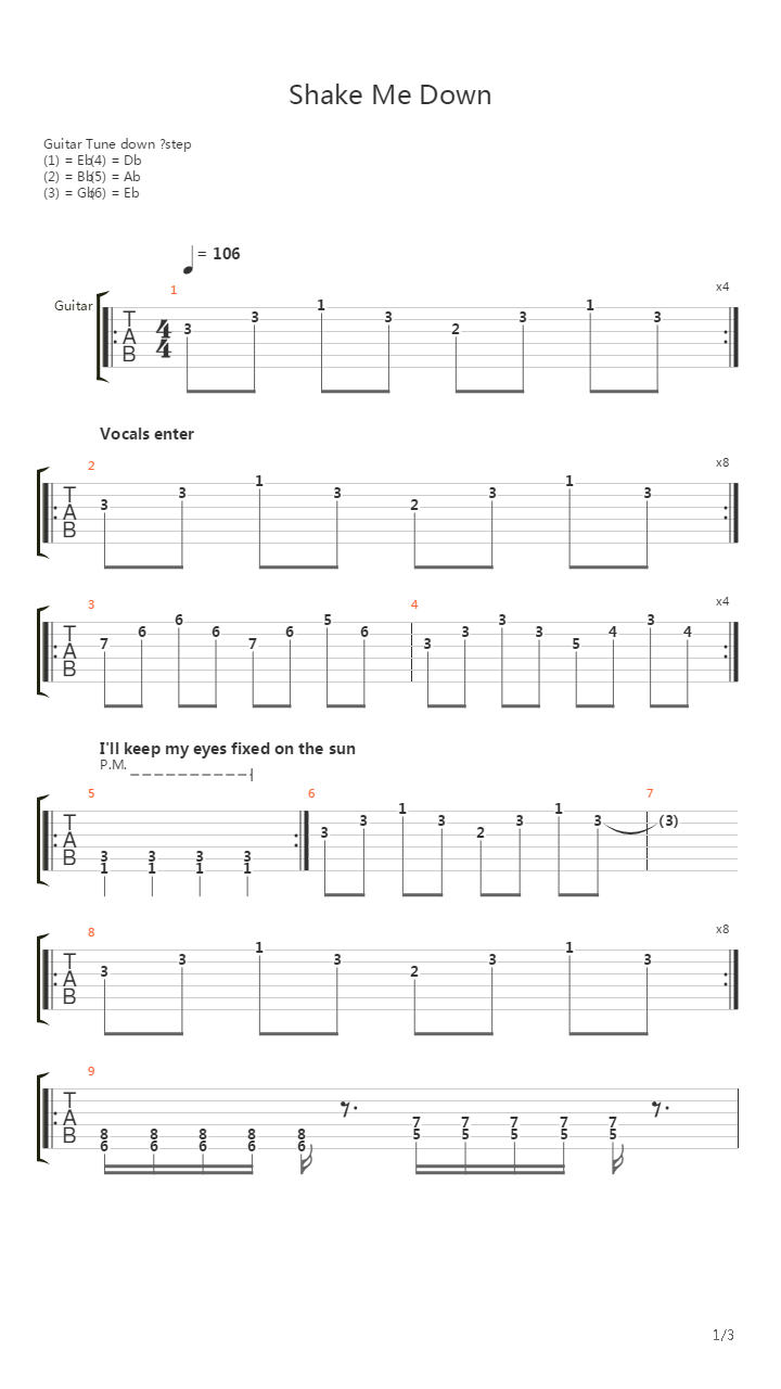 Shake Me Down吉他谱