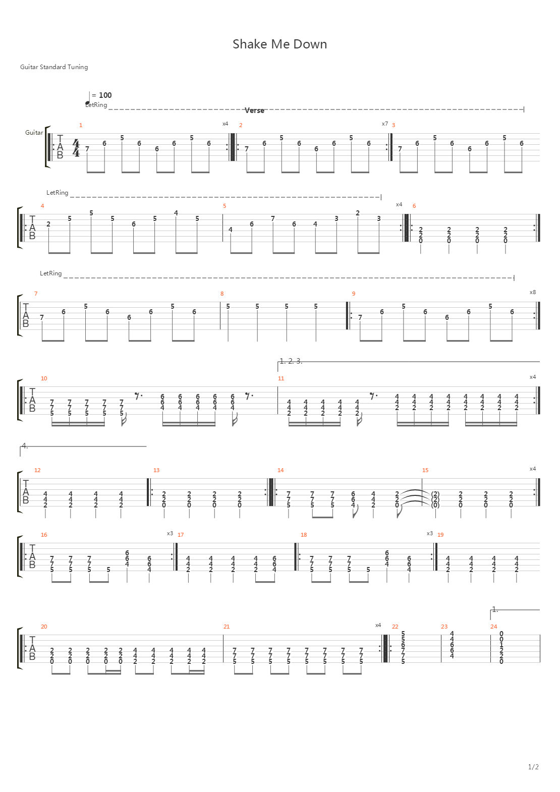 Shake Me Down吉他谱