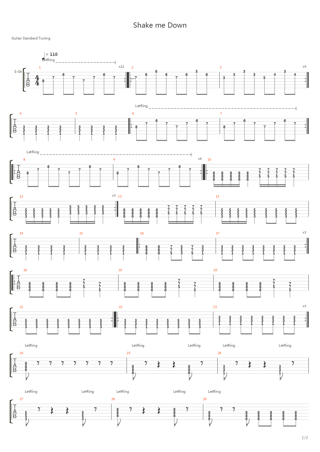 Shake Me Down吉他谱