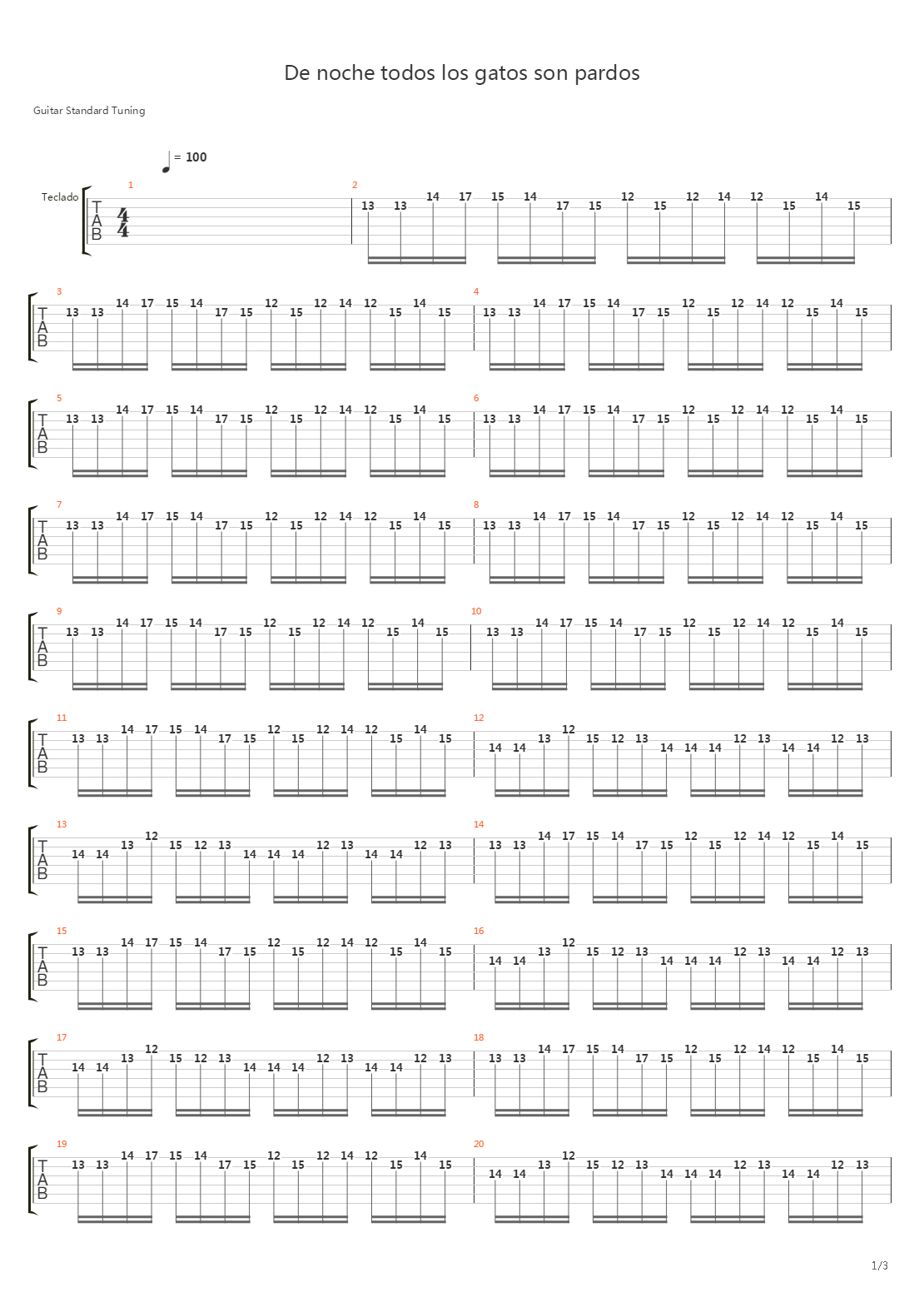 De Noche Todos Los Gatos Son Pardos吉他谱