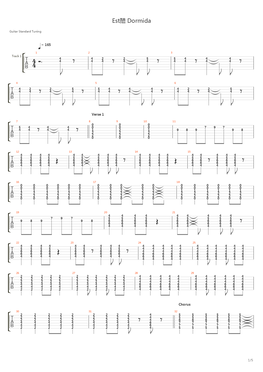 Ests Dormida吉他谱