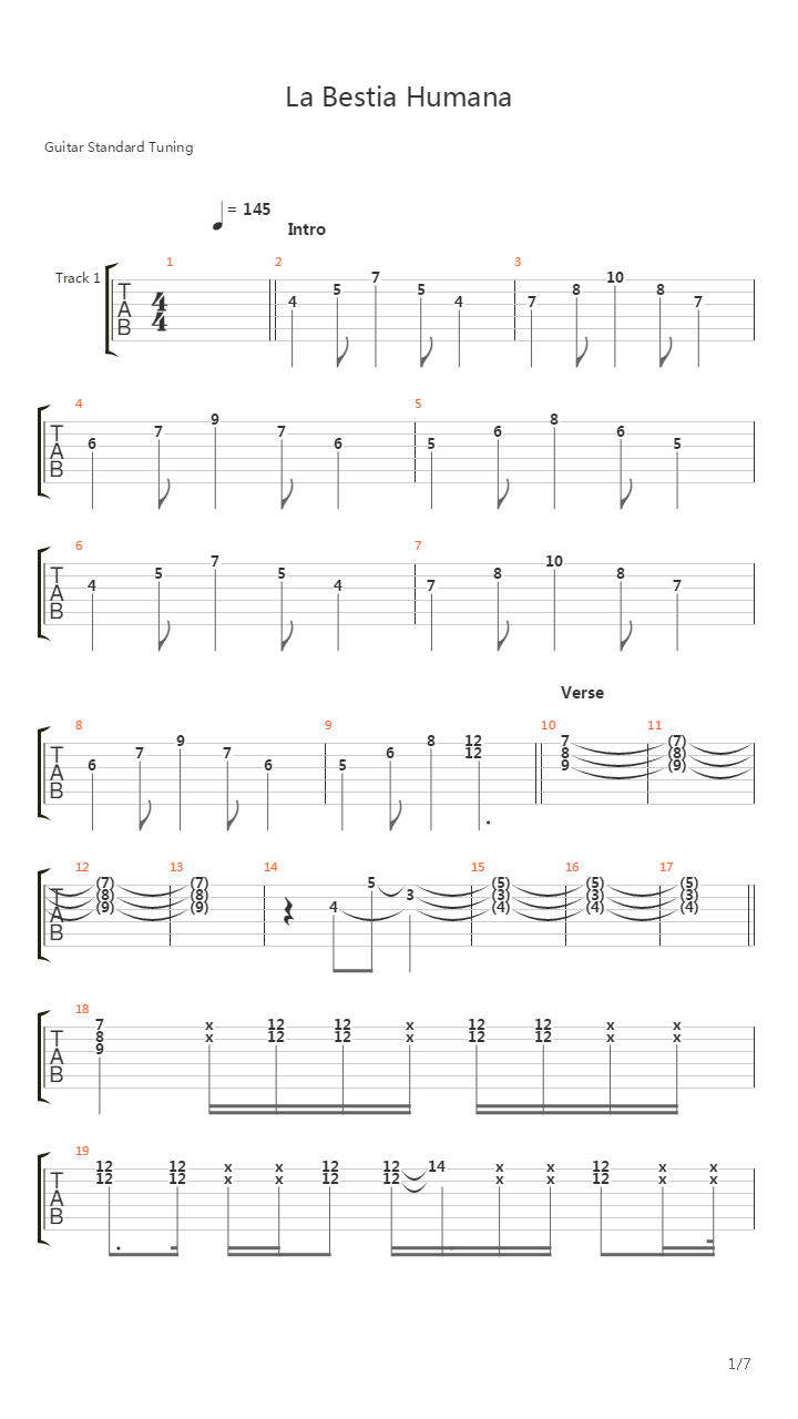 La Bestia Humana吉他谱