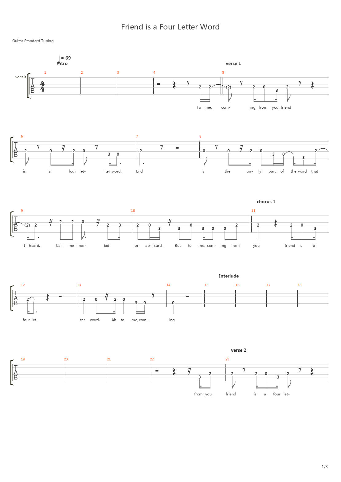 Friend Is A Four Letter Word吉他谱