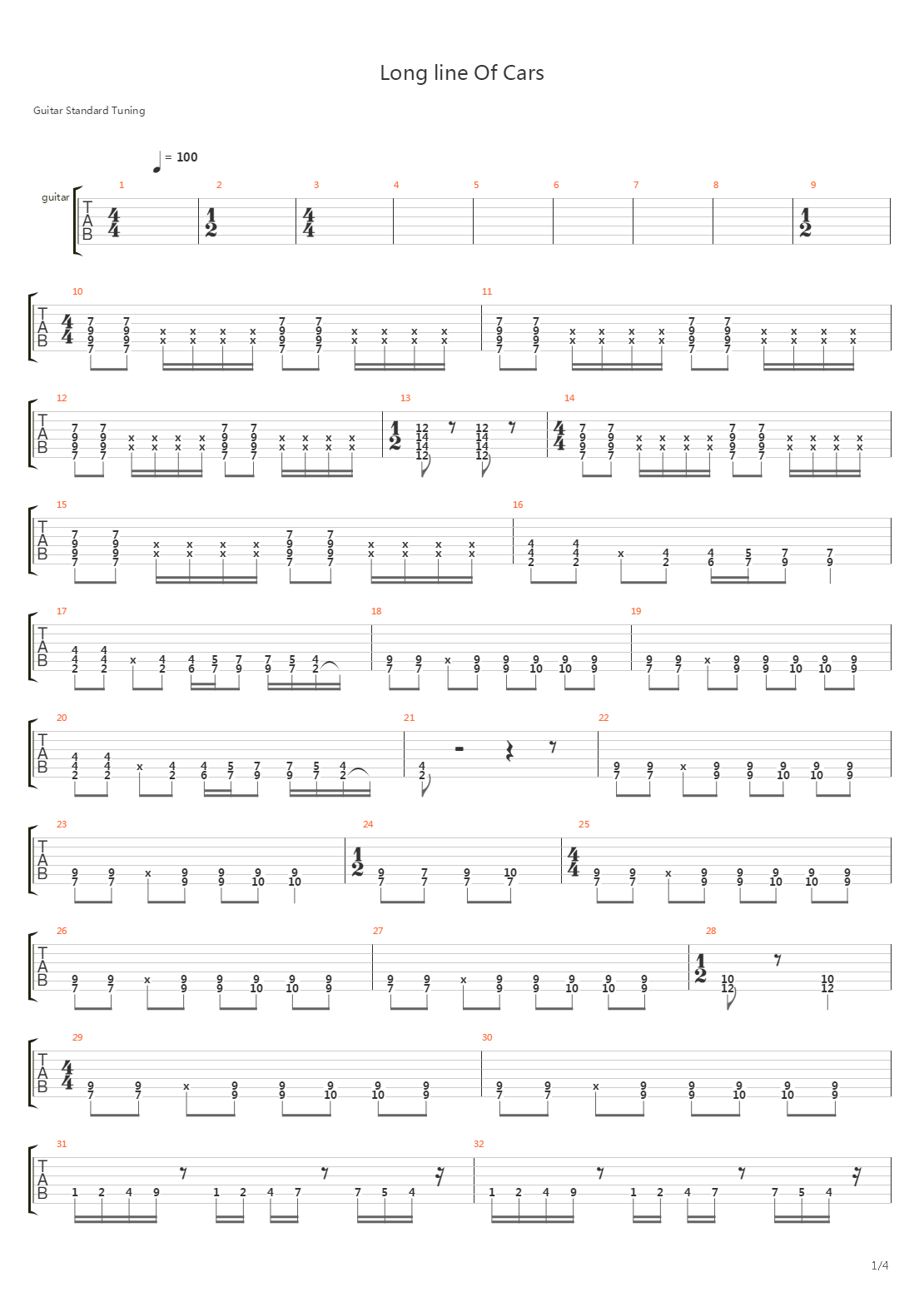 Long Line Of Cars吉他谱