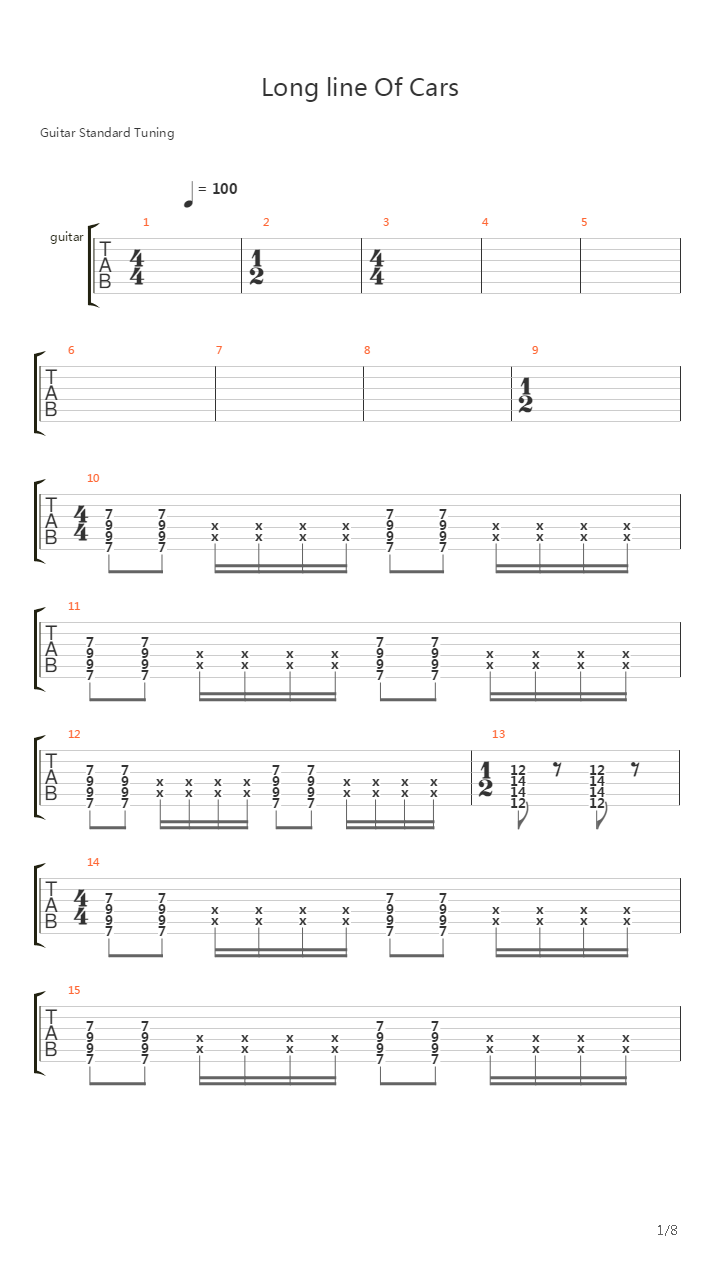 Long Line Of Cars吉他谱