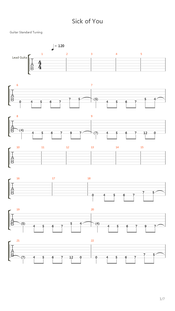 Sick Of You吉他谱