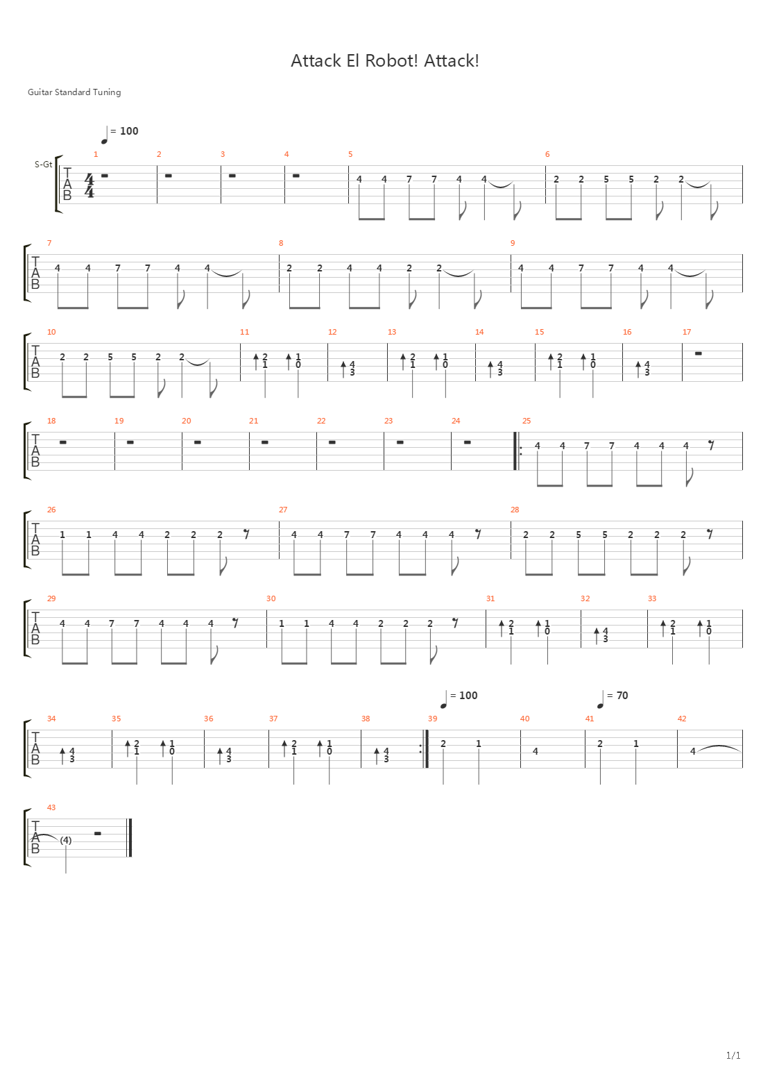 Attack El Robot Attack吉他谱