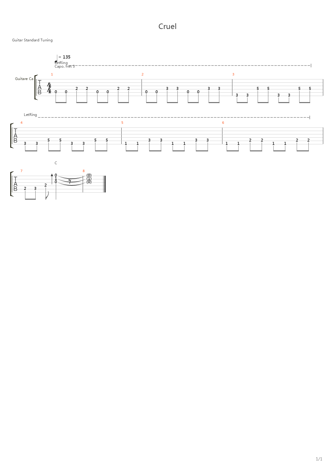 Cruel吉他谱