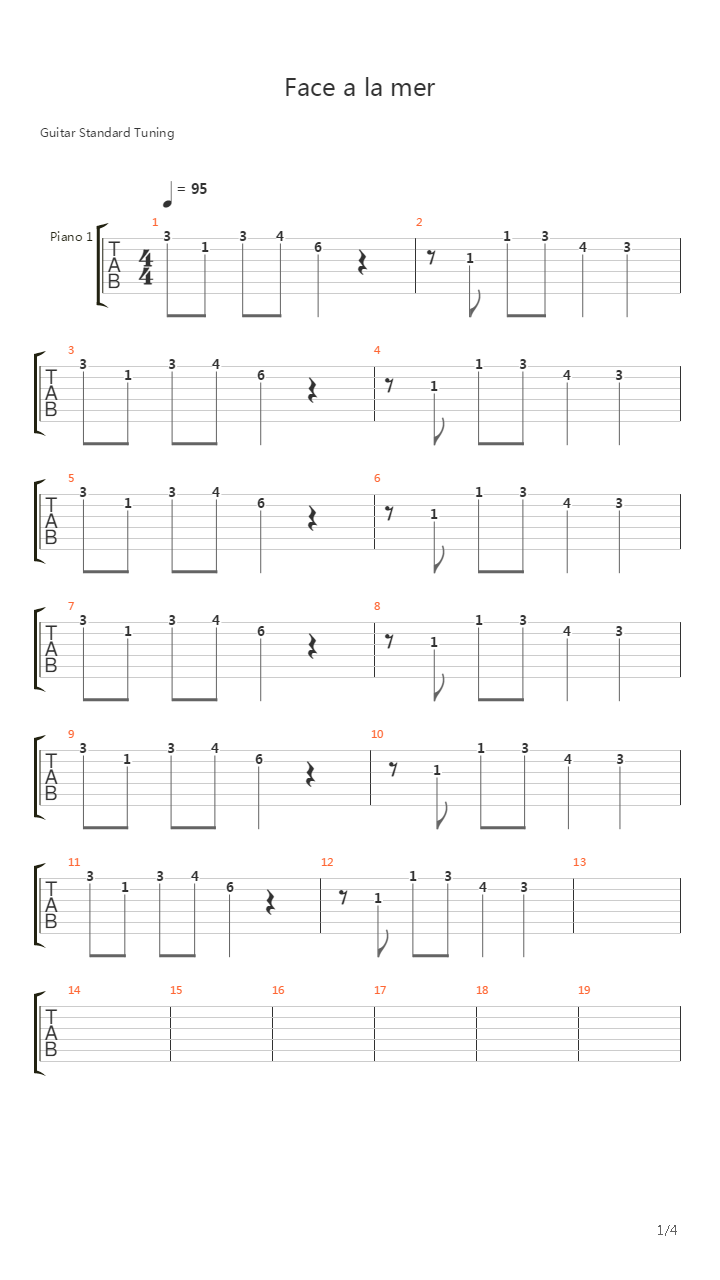 Face La Mer吉他谱