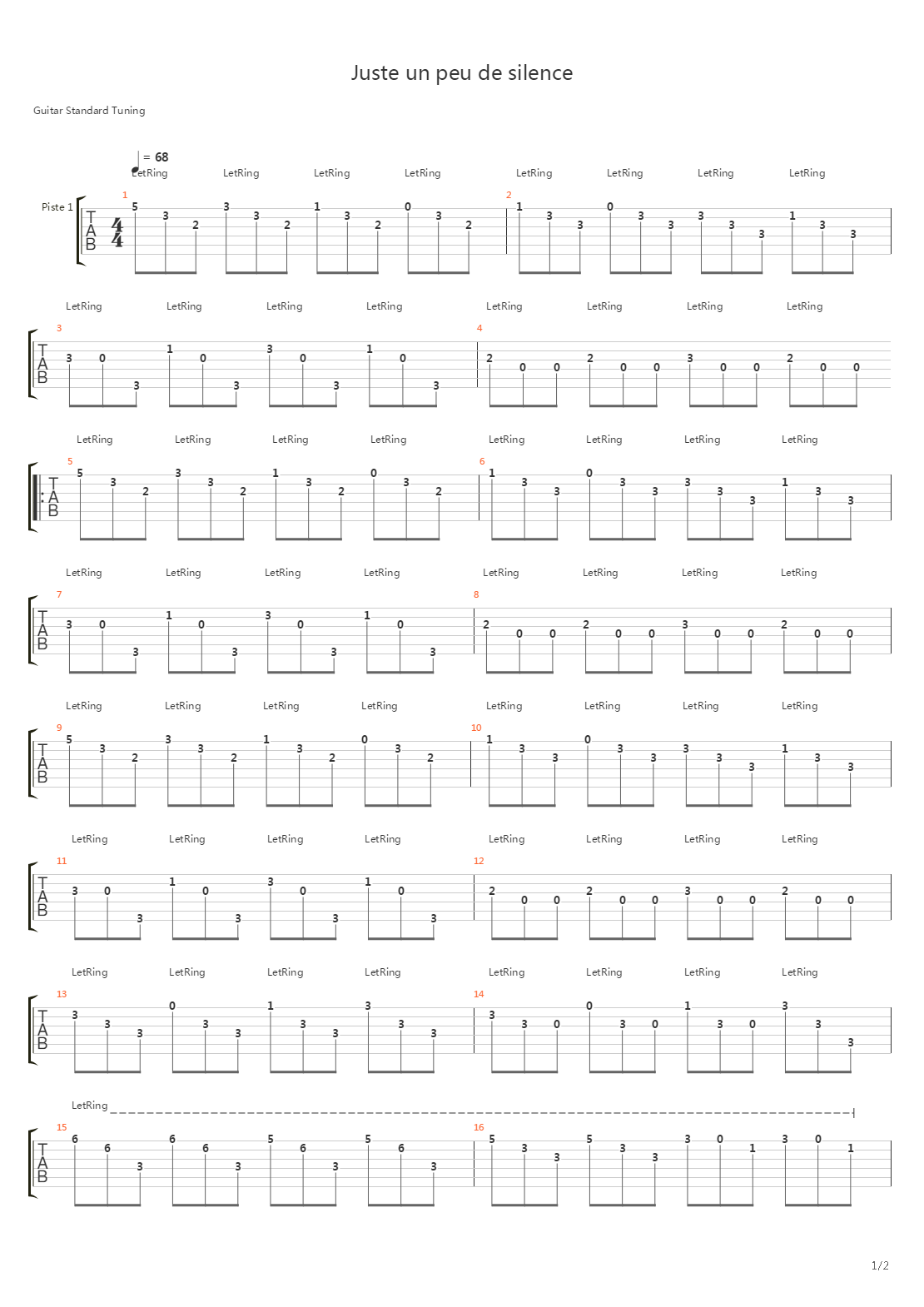 Juste Un Peu De Silence吉他谱