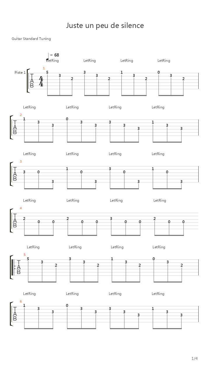 Juste Un Peu De Silence吉他谱