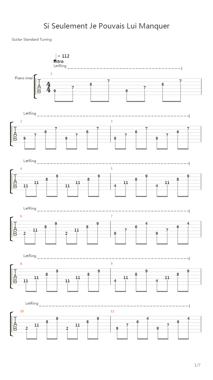 Si Seulement Je Pouvais Lui Manquer吉他谱