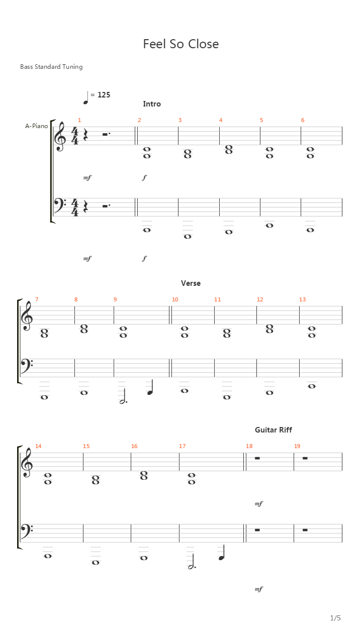 Feel So Close吉他谱