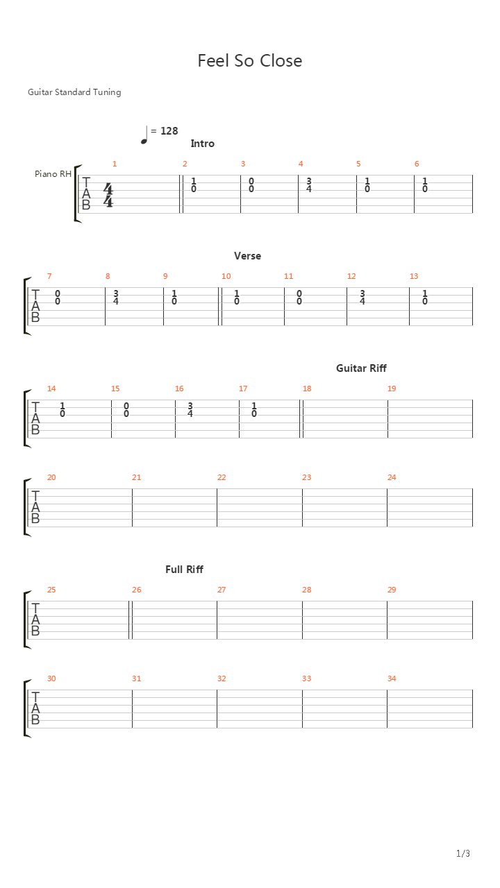 Feel So Close吉他谱
