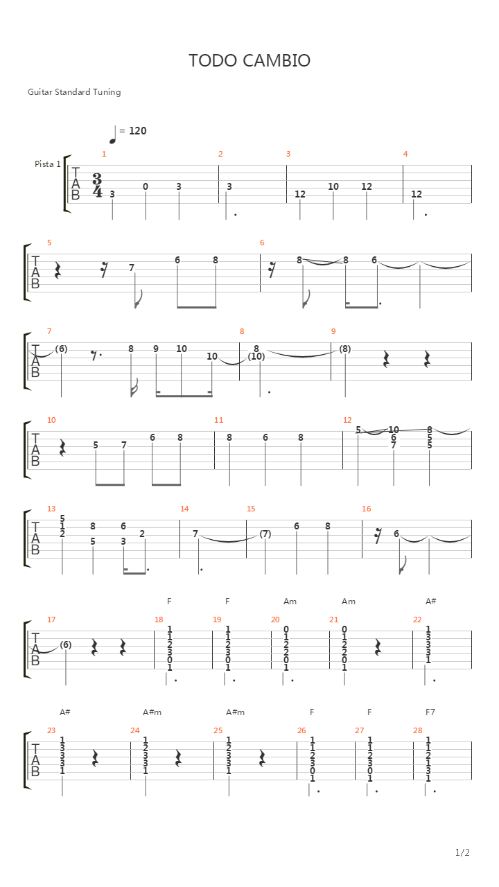 Todo Cambio吉他谱