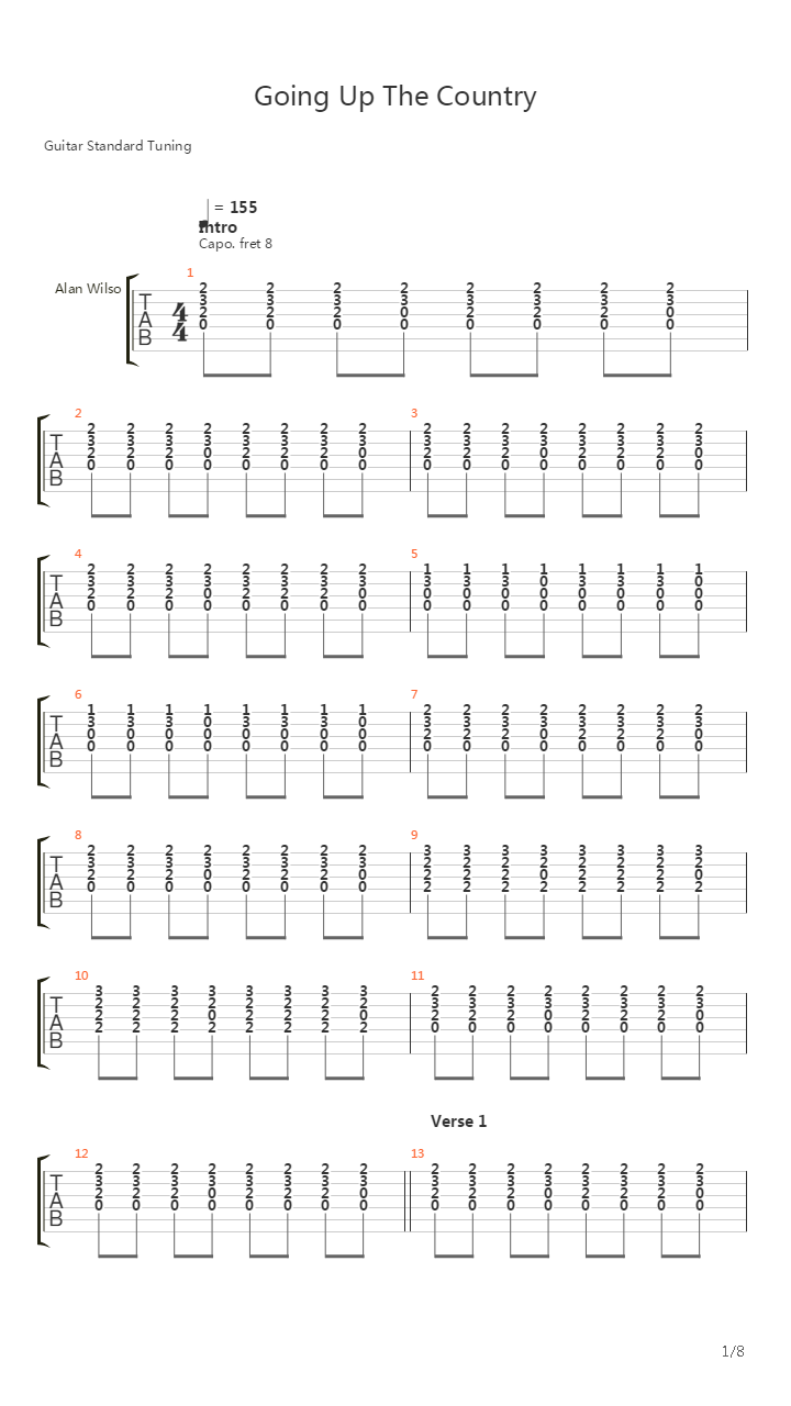 Going Up The Country吉他谱