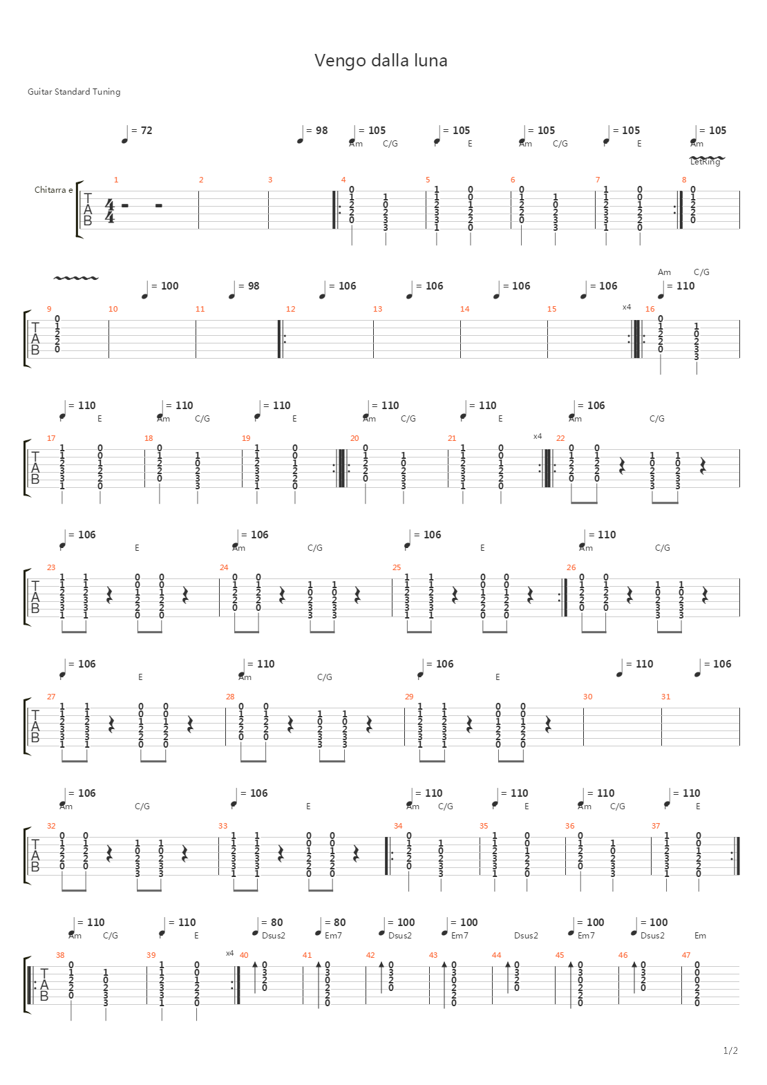 Vengo Dalla Luna吉他谱