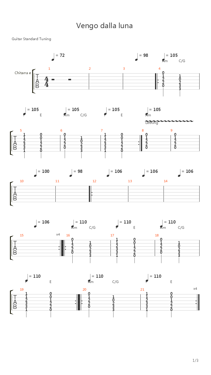 Vengo Dalla Luna吉他谱