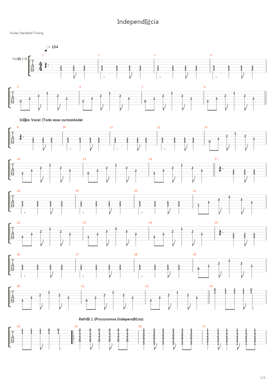 Independencia吉他谱