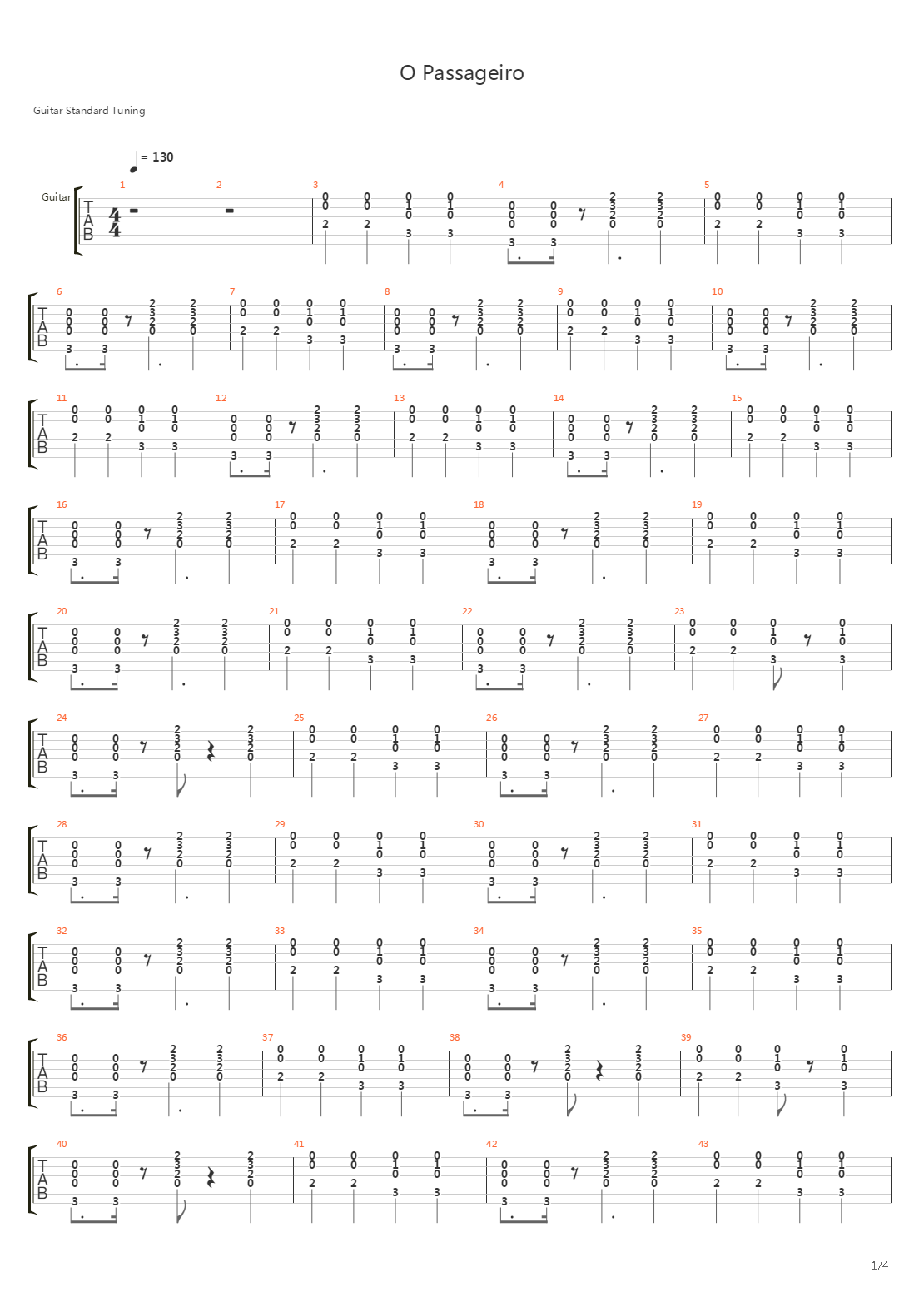 O Passageiro吉他谱