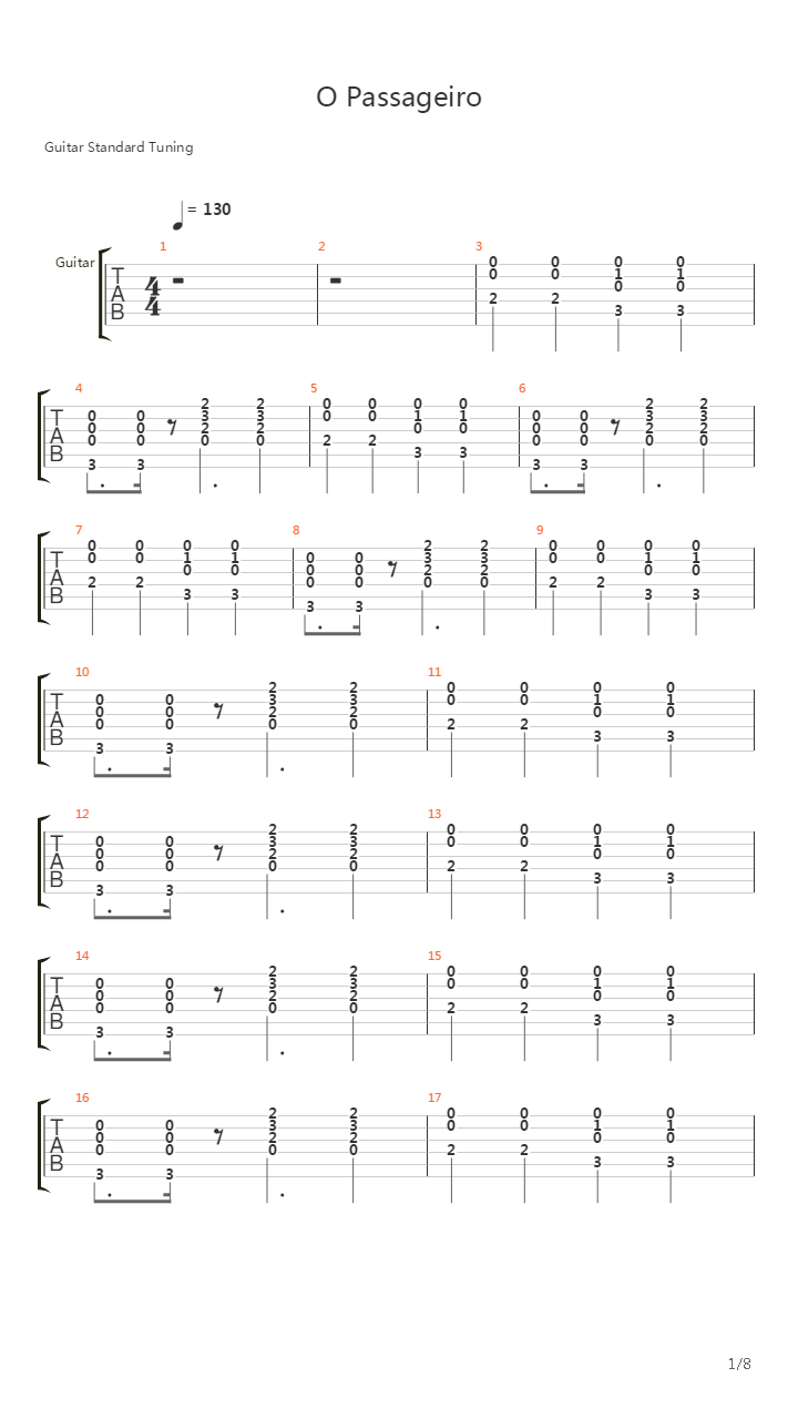 O Passageiro吉他谱