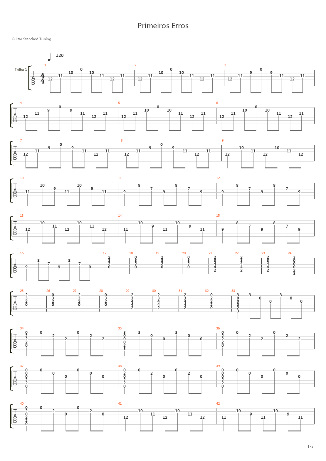 Primeiros Erros吉他谱